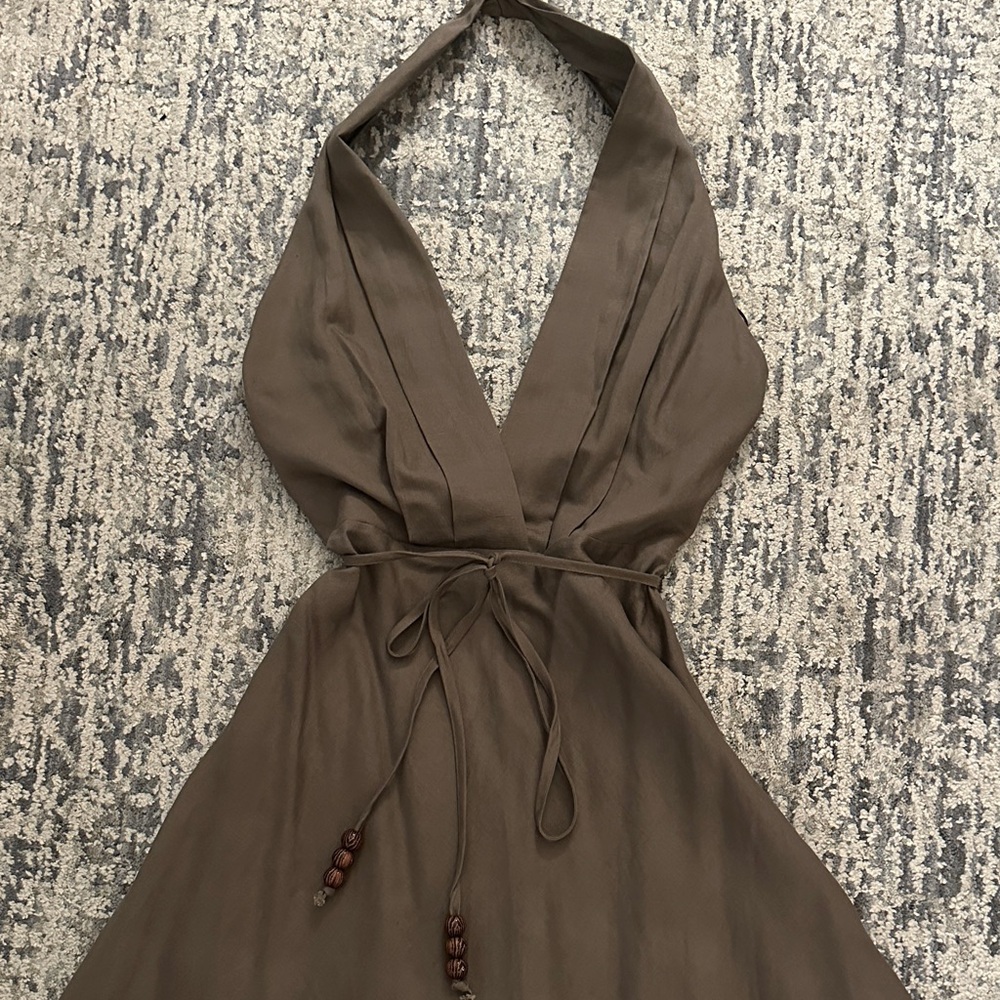 Zara Olive Brown Backless Halter Maxi Dress - Picture 2 of 5